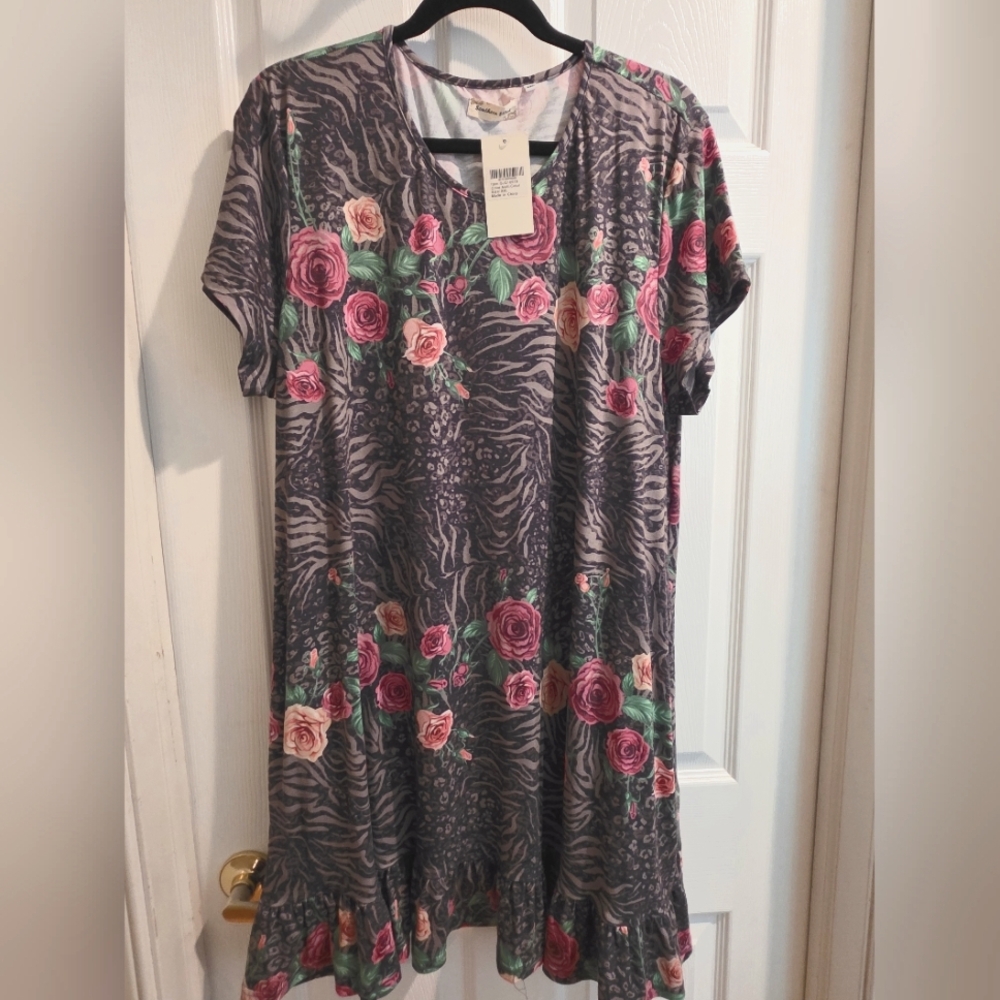 Southern Stitch Floral Zebra Print Dress XXL